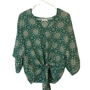 Max Studio Women’s Short Sleeve Top with Waist Tie green size Large